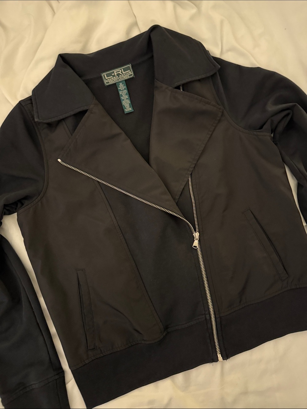 Vintage Lauren Ralph Lauren Active Black Women's Asymmetric Zip Bomber Jacket